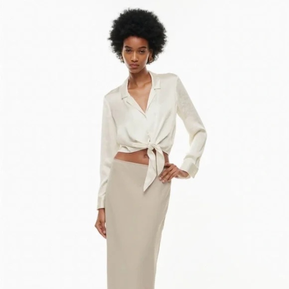 Aritzia Wilfred Tie Front Satin Top xxs